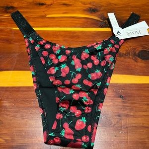 Victoria’s Secret Black with Berries Shine Strap Brazilian Bikini Bottom NWT